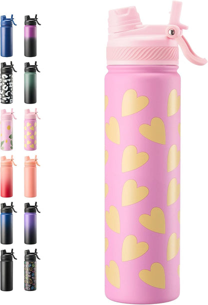 18 oz Insulated Water Bottle, 2-in-1 Straw and Spout Lid Stainless Steel Thermos, Leak-Proof, Double Wall Vacuum Flask, Keep Cold 24H for Outdoor, Sports, Travel, School (Black)