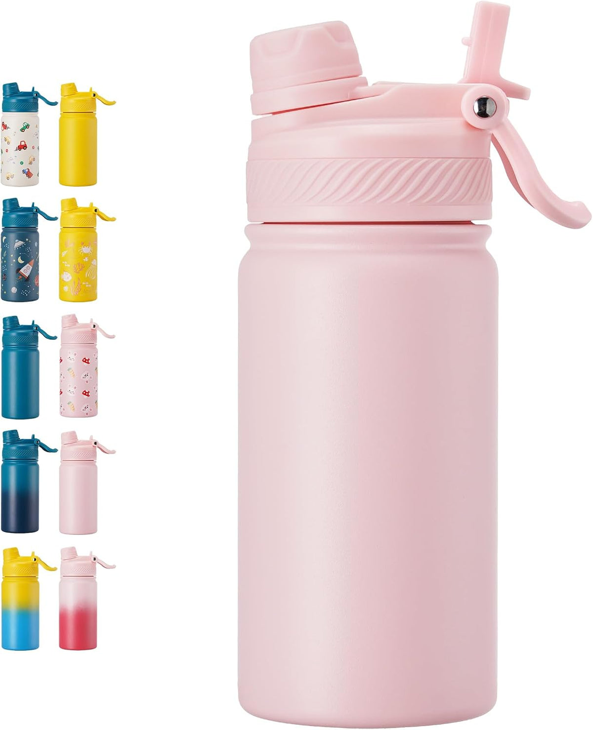 18 oz Insulated Water Bottle, 2-in-1 Straw and Spout Lid Stainless Steel Thermos, Leak-Proof, Double Wall Vacuum Flask, Keep Cold 24H for Outdoor, Sports, Travel, School (Black)