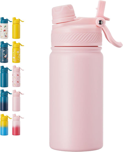 18 oz Insulated Water Bottle, 2-in-1 Straw and Spout Lid Stainless Steel Thermos, Leak-Proof, Double Wall Vacuum Flask, Keep Cold 24H for Outdoor, Sports, Travel, School (Black)