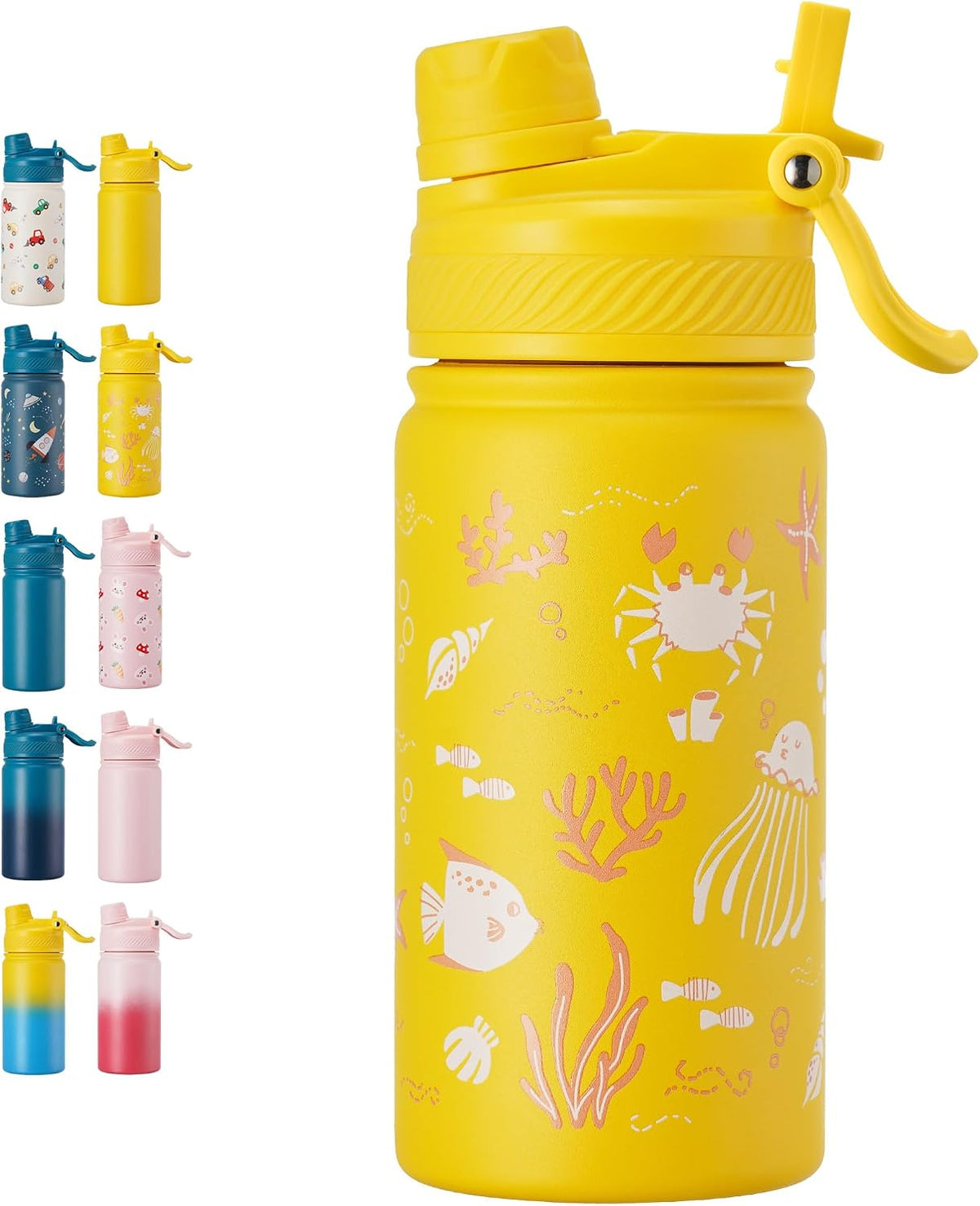18 oz Insulated Water Bottle, 2-in-1 Straw and Spout Lid Stainless Steel Thermos, Leak-Proof, Double Wall Vacuum Flask, Keep Cold 24H for Outdoor, Sports, Travel, School (Black)