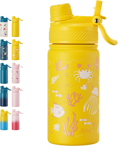 18 oz Insulated Water Bottle, 2-in-1 Straw and Spout Lid Stainless Steel Thermos, Leak-Proof, Double Wall Vacuum Flask, Keep Cold 24H for Outdoor, Sports, Travel, School (Black)