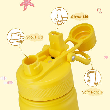 18 oz Insulated Water Bottle, 2-in-1 Straw and Spout Lid Stainless Steel Thermos, Leak-Proof, Double Wall Vacuum Flask, Keep Cold 24H for Outdoor, Sports, Travel, School (Black)