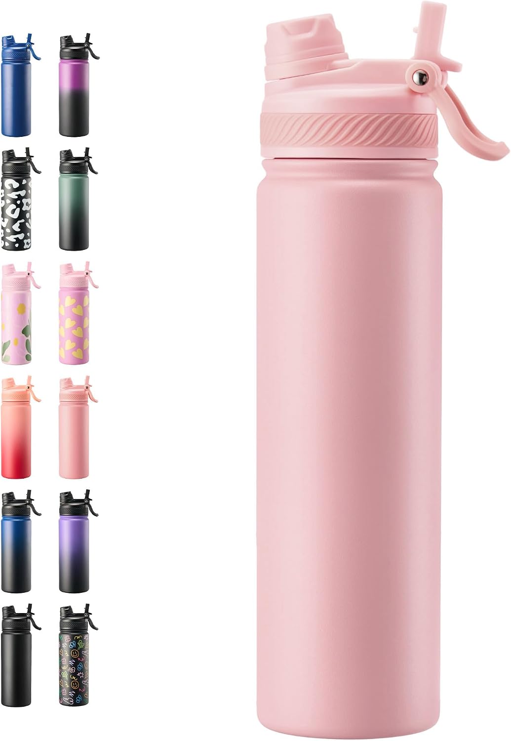 18 oz Insulated Water Bottle, 2-in-1 Straw and Spout Lid Stainless Steel Thermos, Leak-Proof, Double Wall Vacuum Flask, Keep Cold 24H for Outdoor, Sports, Travel, School (Black)