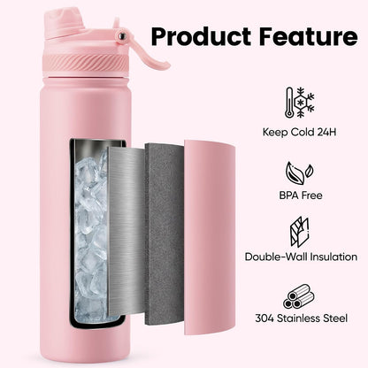 18 oz Insulated Water Bottle, 2-in-1 Straw and Spout Lid Stainless Steel Thermos, Leak-Proof, Double Wall Vacuum Flask, Keep Cold 24H for Outdoor, Sports, Travel, School (Black)