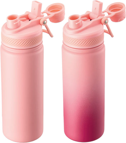 18 oz Insulated Water Bottle, 2-in-1 Straw and Spout Lid Stainless Steel Thermos, Leak-Proof, Double Wall Vacuum Flask, Keep Cold 24H for Outdoor, Sports, Travel, School (Black)