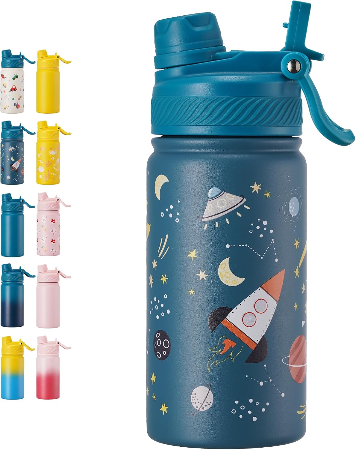 18 oz Insulated Water Bottle, 2-in-1 Straw and Spout Lid Stainless Steel Thermos, Leak-Proof, Double Wall Vacuum Flask, Keep Cold 24H for Outdoor, Sports, Travel, School (Black)
