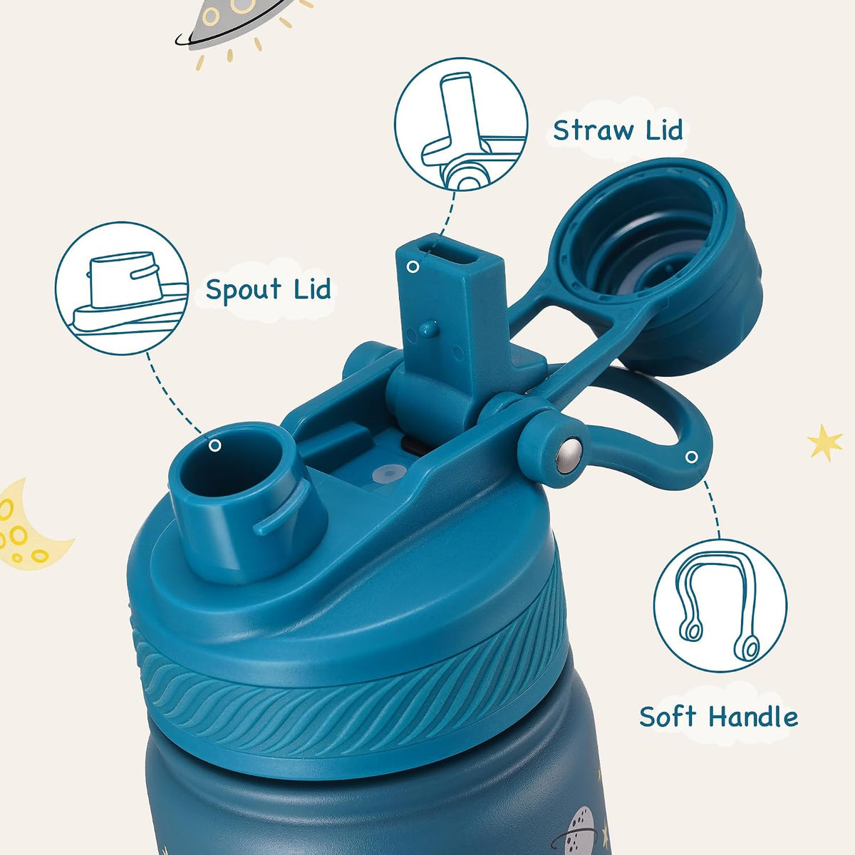 18 oz Insulated Water Bottle, 2-in-1 Straw and Spout Lid Stainless Steel Thermos, Leak-Proof, Double Wall Vacuum Flask, Keep Cold 24H for Outdoor, Sports, Travel, School (Black)