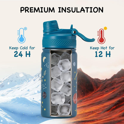 18 oz Insulated Water Bottle, 2-in-1 Straw and Spout Lid Stainless Steel Thermos, Leak-Proof, Double Wall Vacuum Flask, Keep Cold 24H for Outdoor, Sports, Travel, School (Black)
