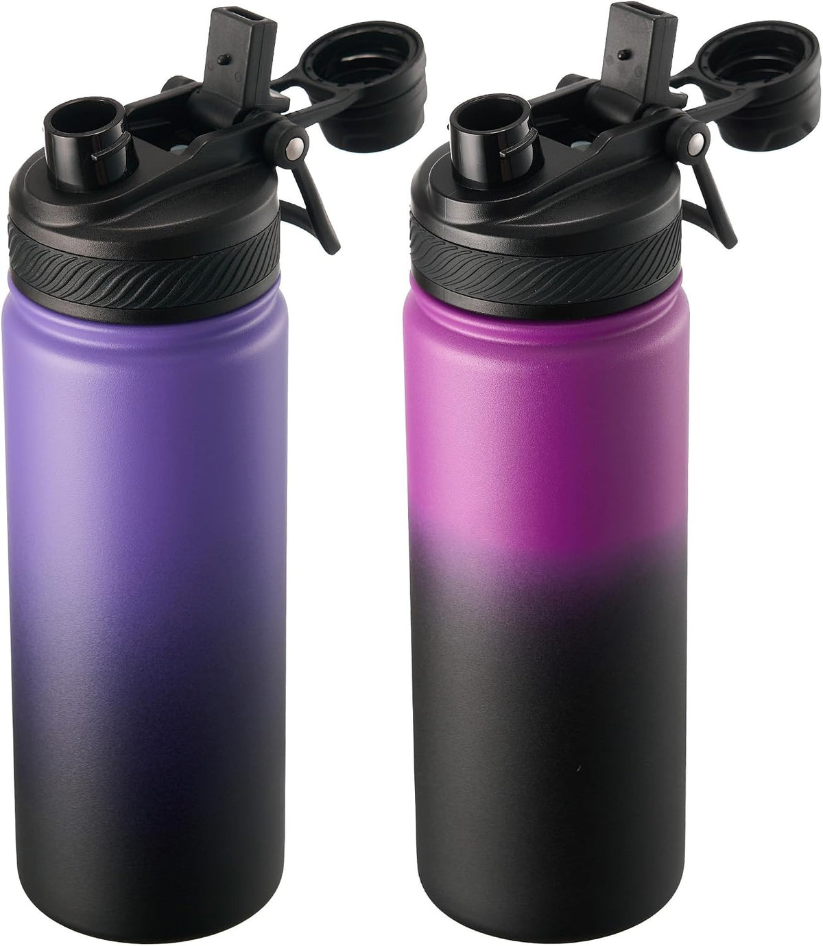 18 oz Insulated Water Bottle, 2-in-1 Straw and Spout Lid Stainless Steel Thermos, Leak-Proof, Double Wall Vacuum Flask, Keep Cold 24H for Outdoor, Sports, Travel, School (Black)
