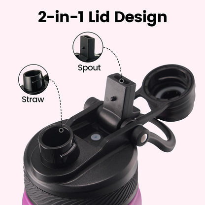 18 oz Insulated Water Bottle, 2-in-1 Straw and Spout Lid Stainless Steel Thermos, Leak-Proof, Double Wall Vacuum Flask, Keep Cold 24H for Outdoor, Sports, Travel, School (Black)
