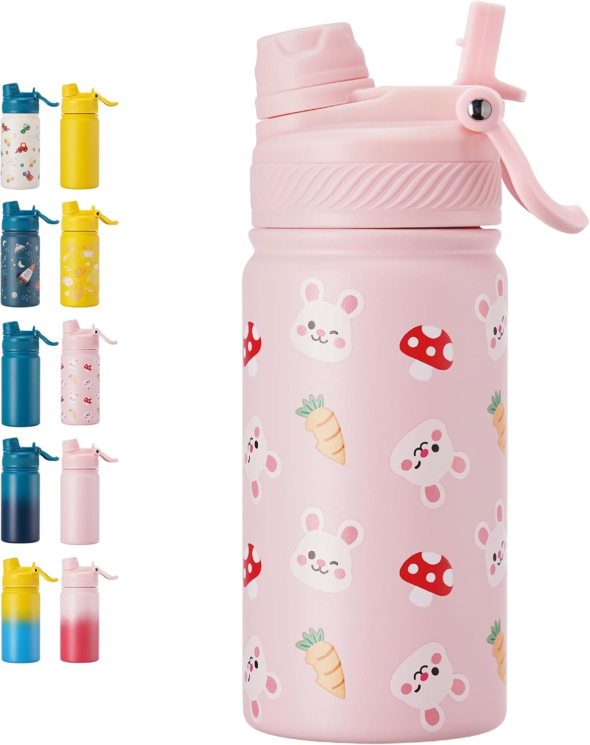 18 oz Insulated Water Bottle, 2-in-1 Straw and Spout Lid Stainless Steel Thermos, Leak-Proof, Double Wall Vacuum Flask, Keep Cold 24H for Outdoor, Sports, Travel, School (Black)