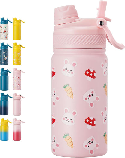 18 oz Insulated Water Bottle, 2-in-1 Straw and Spout Lid Stainless Steel Thermos, Leak-Proof, Double Wall Vacuum Flask, Keep Cold 24H for Outdoor, Sports, Travel, School (Black)