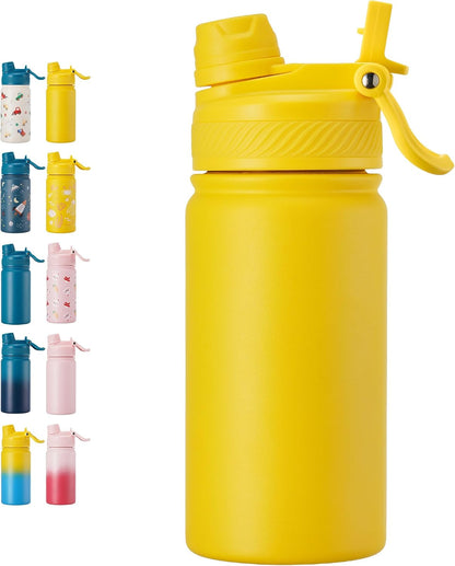 18 oz Insulated Water Bottle, 2-in-1 Straw and Spout Lid Stainless Steel Thermos, Leak-Proof, Double Wall Vacuum Flask, Keep Cold 24H for Outdoor, Sports, Travel, School (Black)