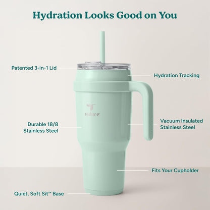 Cold1 40 oz Tumbler with Handle - Vacuum Insulated Stainless Steel Water Bottle for Home, Office or Car, Reusable Mug with Straw or Leakproof Flip Lid, Keeps Drinks Cold All Day-Gloss Sea Glass