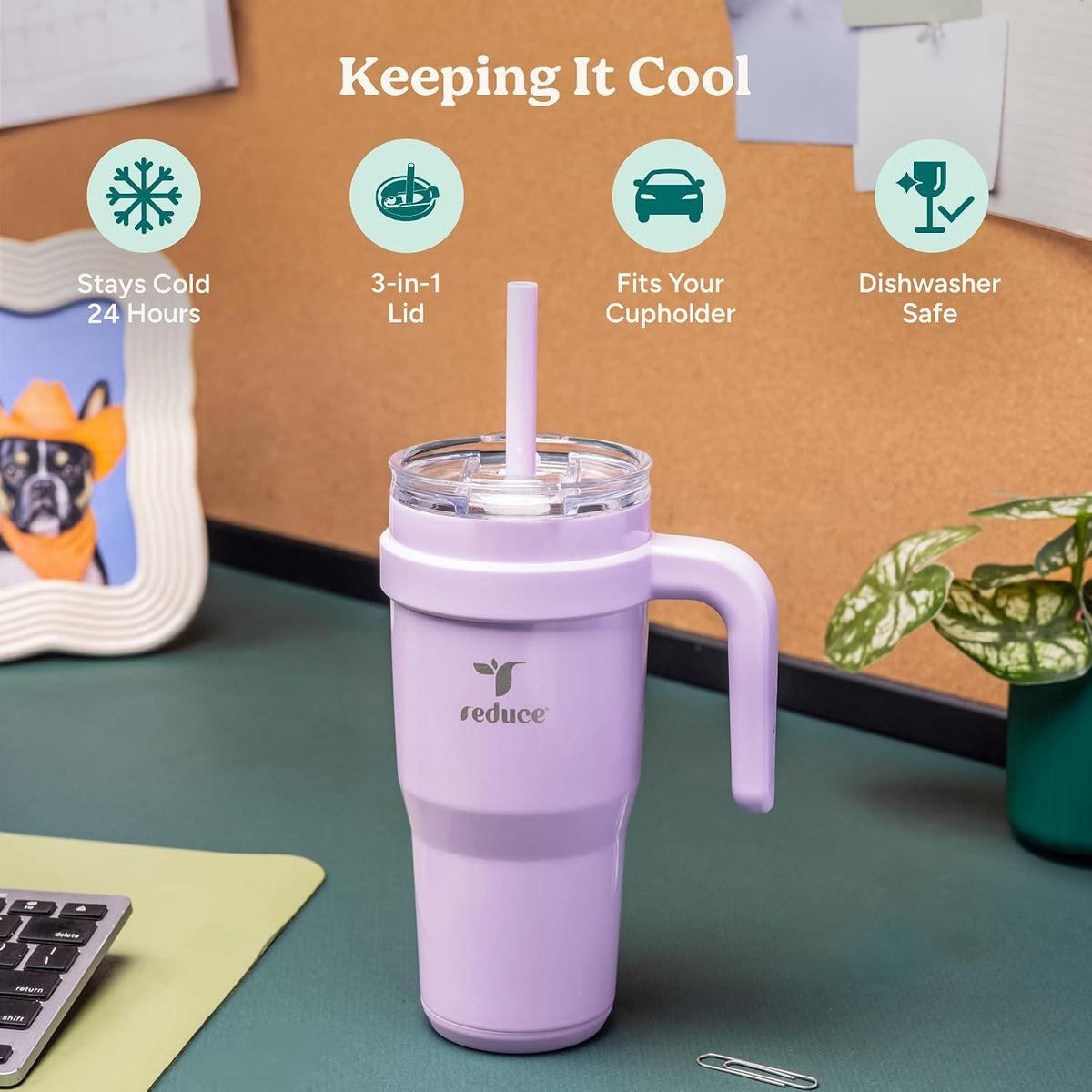Cold1 40 oz Tumbler with Handle - Vacuum Insulated Stainless Steel Water Bottle for Home, Office or Car, Reusable Mug with Straw or Leakproof Flip Lid, Keeps Drinks Cold All Day-Gloss Sea Glass
