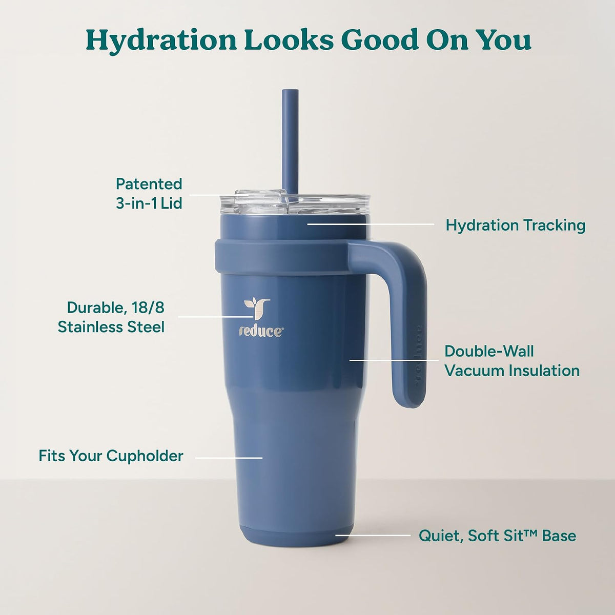 Cold1 40 oz Tumbler with Handle - Vacuum Insulated Stainless Steel Water Bottle for Home, Office or Car, Reusable Mug with Straw or Leakproof Flip Lid, Keeps Drinks Cold All Day-Gloss Sea Glass