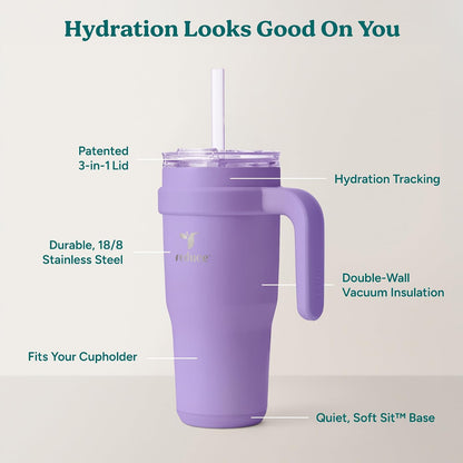 Cold1 40 oz Tumbler with Handle - Vacuum Insulated Stainless Steel Water Bottle for Home, Office or Car, Reusable Mug with Straw or Leakproof Flip Lid, Keeps Drinks Cold All Day-Gloss Sea Glass