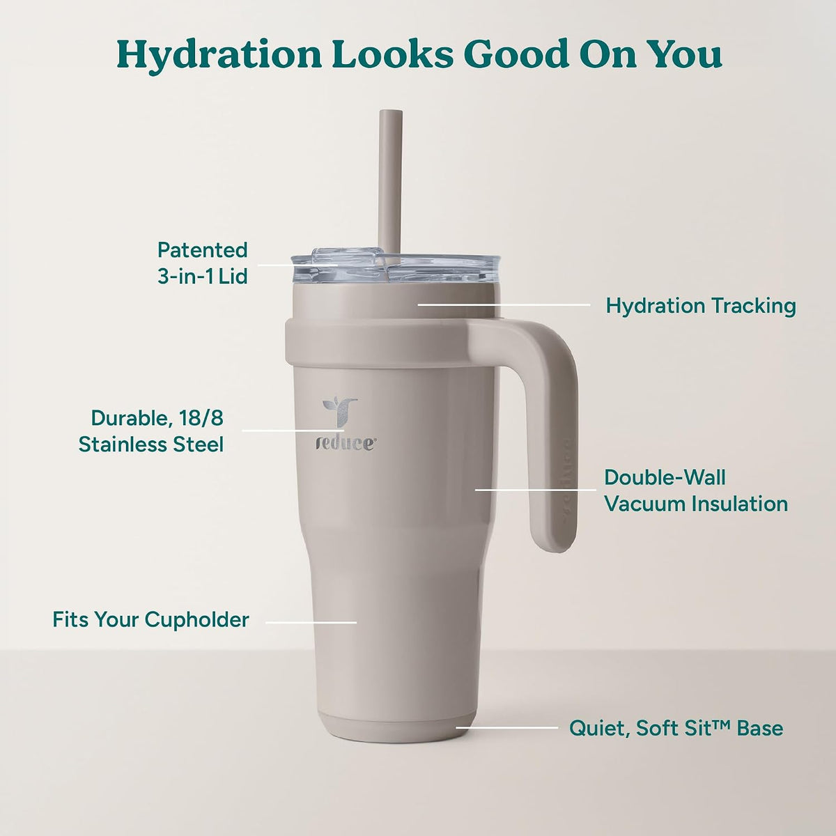 Cold1 40 oz Tumbler with Handle - Vacuum Insulated Stainless Steel Water Bottle for Home, Office or Car, Reusable Mug with Straw or Leakproof Flip Lid, Keeps Drinks Cold All Day-Gloss Sea Glass