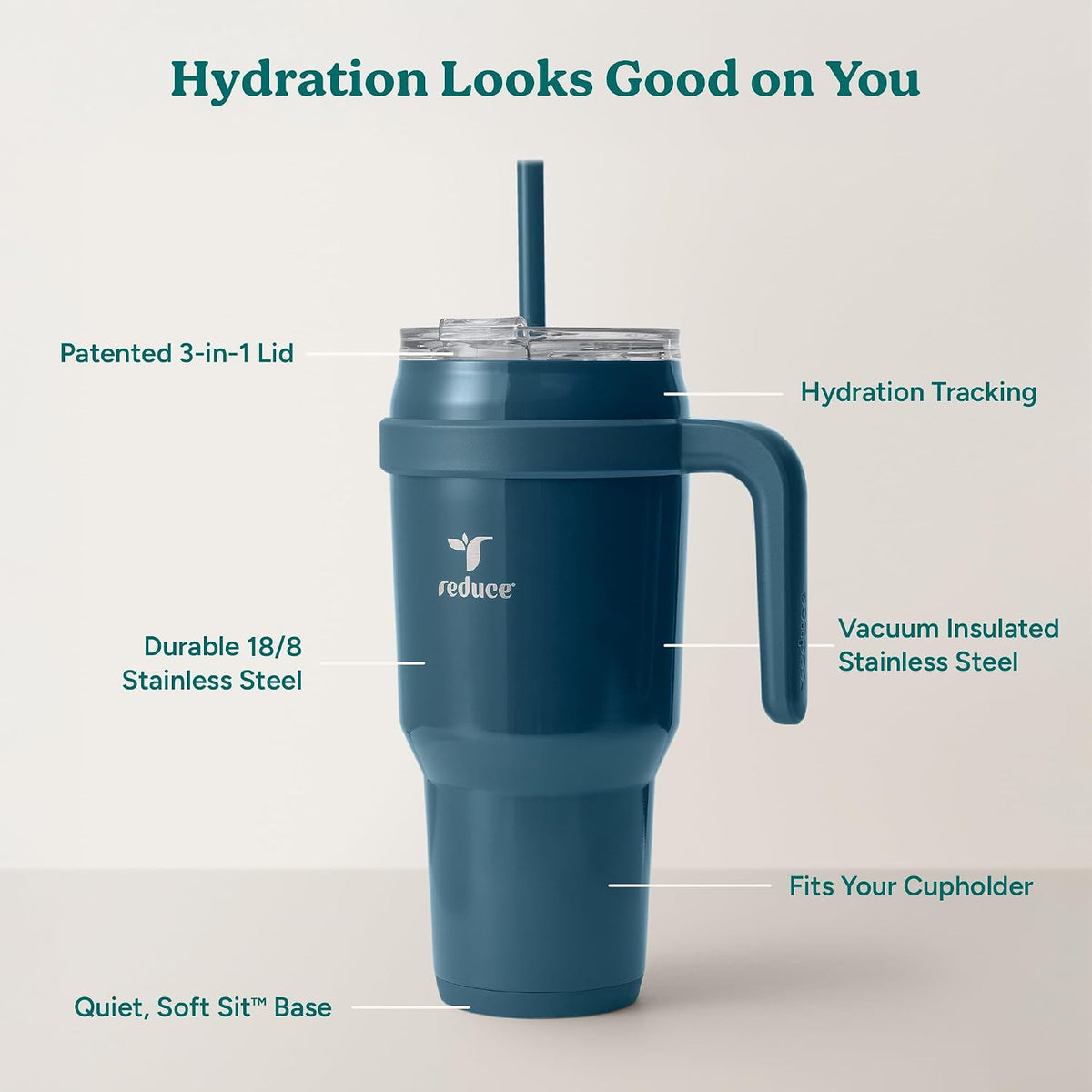 Cold1 40 oz Tumbler with Handle - Vacuum Insulated Stainless Steel Water Bottle for Home, Office or Car, Reusable Mug with Straw or Leakproof Flip Lid, Keeps Drinks Cold All Day-Gloss Sea Glass