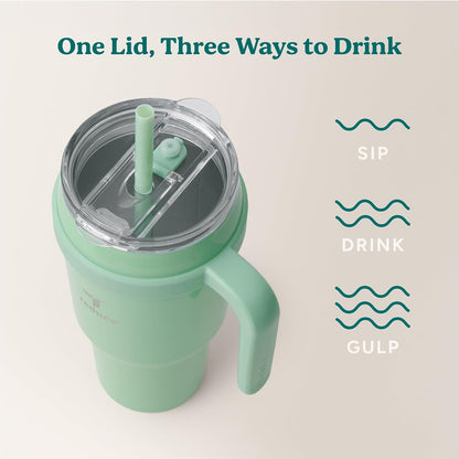 Cold1 40 oz Tumbler with Handle - Vacuum Insulated Stainless Steel Water Bottle for Home, Office or Car, Reusable Mug with Straw or Leakproof Flip Lid, Keeps Drinks Cold All Day-Gloss Sea Glass