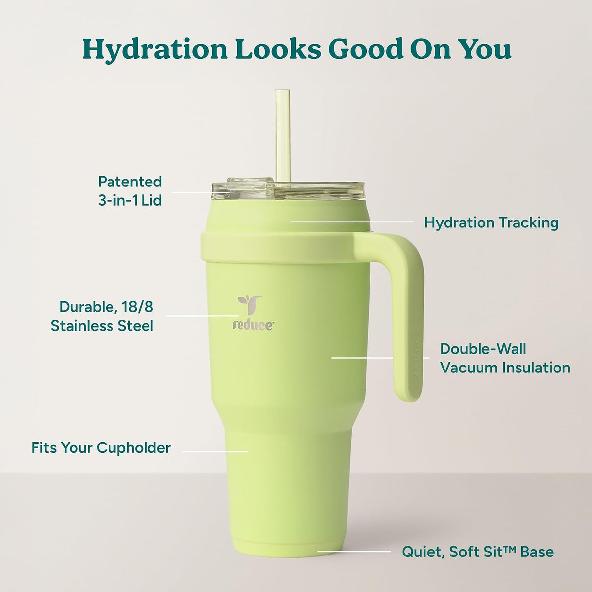 Cold1 40 oz Tumbler with Handle - Vacuum Insulated Stainless Steel Water Bottle for Home, Office or Car, Reusable Mug with Straw or Leakproof Flip Lid, Keeps Drinks Cold All Day-Gloss Sea Glass