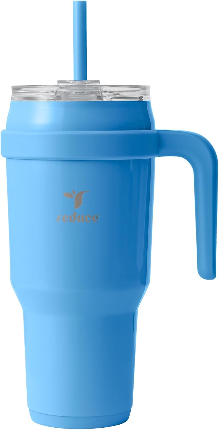 Cold1 40 oz Tumbler with Handle - Vacuum Insulated Stainless Steel Water Bottle for Home, Office or Car, Reusable Mug with Straw or Leakproof Flip Lid, Keeps Drinks Cold All Day-Gloss Sea Glass