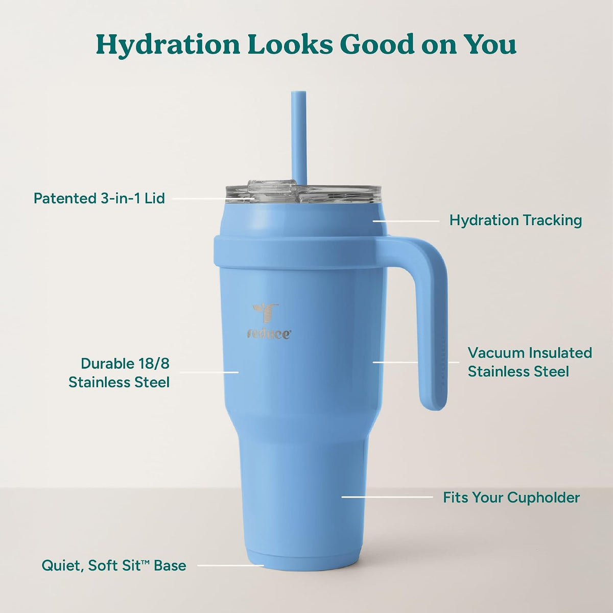 Cold1 40 oz Tumbler with Handle - Vacuum Insulated Stainless Steel Water Bottle for Home, Office or Car, Reusable Mug with Straw or Leakproof Flip Lid, Keeps Drinks Cold All Day-Gloss Sea Glass