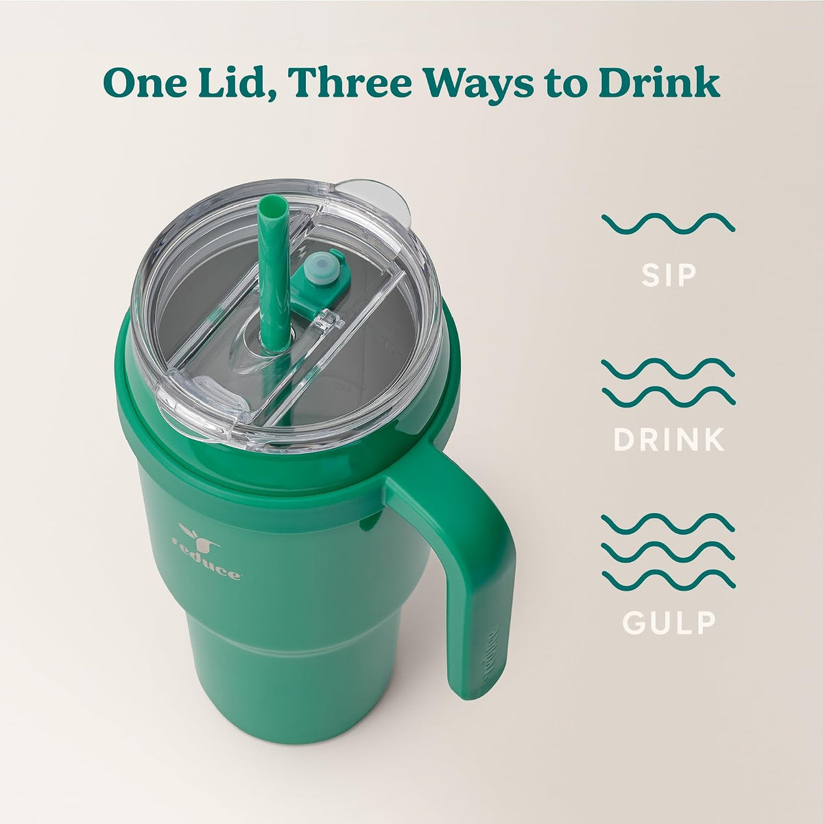 Cold1 40 oz Tumbler with Handle - Vacuum Insulated Stainless Steel Water Bottle for Home, Office or Car, Reusable Mug with Straw or Leakproof Flip Lid, Keeps Drinks Cold All Day-Gloss Sea Glass