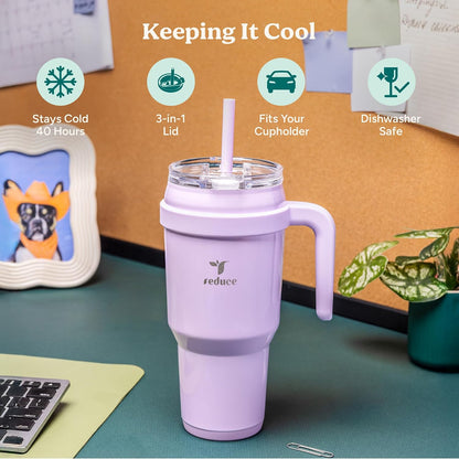 Cold1 40 oz Tumbler with Handle - Vacuum Insulated Stainless Steel Water Bottle for Home, Office or Car, Reusable Mug with Straw or Leakproof Flip Lid, Keeps Drinks Cold All Day-Gloss Sea Glass