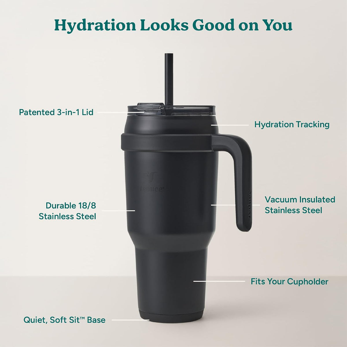 Cold1 40 oz Tumbler with Handle - Vacuum Insulated Stainless Steel Water Bottle for Home, Office or Car, Reusable Mug with Straw or Leakproof Flip Lid, Keeps Drinks Cold All Day-Gloss Sea Glass