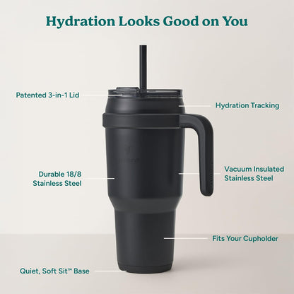 Cold1 40 oz Tumbler with Handle - Vacuum Insulated Stainless Steel Water Bottle for Home, Office or Car, Reusable Mug with Straw or Leakproof Flip Lid, Keeps Drinks Cold All Day-Gloss Sea Glass