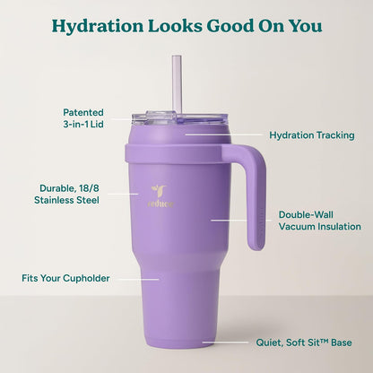 Cold1 40 oz Tumbler with Handle - Vacuum Insulated Stainless Steel Water Bottle for Home, Office or Car, Reusable Mug with Straw or Leakproof Flip Lid, Keeps Drinks Cold All Day-Gloss Sea Glass