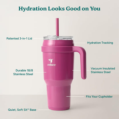 Cold1 40 oz Tumbler with Handle - Vacuum Insulated Stainless Steel Water Bottle for Home, Office or Car, Reusable Mug with Straw or Leakproof Flip Lid, Keeps Drinks Cold All Day-Gloss Sea Glass