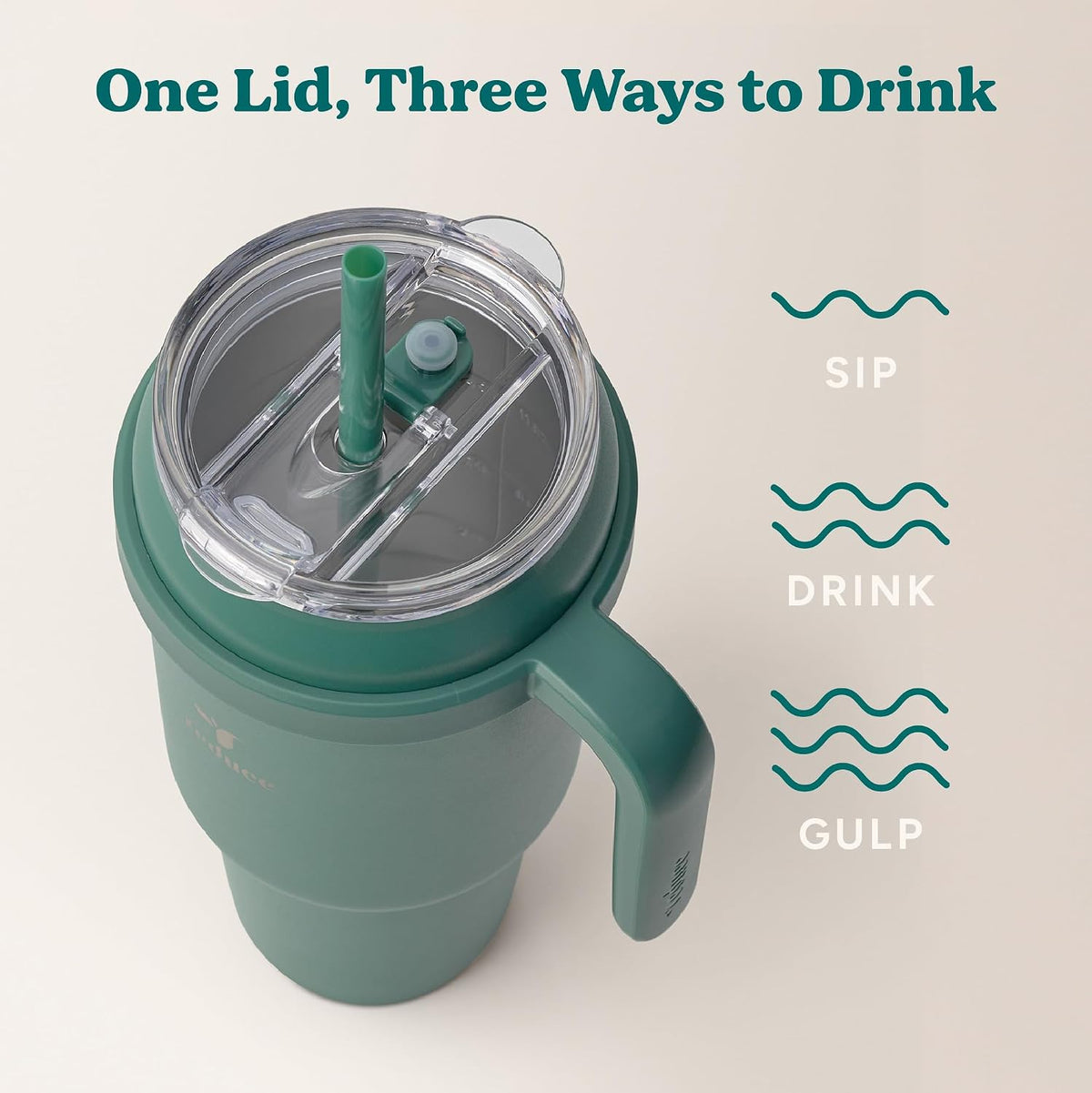 Cold1 40 oz Tumbler with Handle - Vacuum Insulated Stainless Steel Water Bottle for Home, Office or Car, Reusable Mug with Straw or Leakproof Flip Lid, Keeps Drinks Cold All Day-Gloss Sea Glass