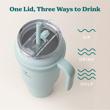 Cold1 40 oz Tumbler with Handle - Vacuum Insulated Stainless Steel Water Bottle for Home, Office or Car, Reusable Mug with Straw or Leakproof Flip Lid, Keeps Drinks Cold All Day-Gloss Sea Glass