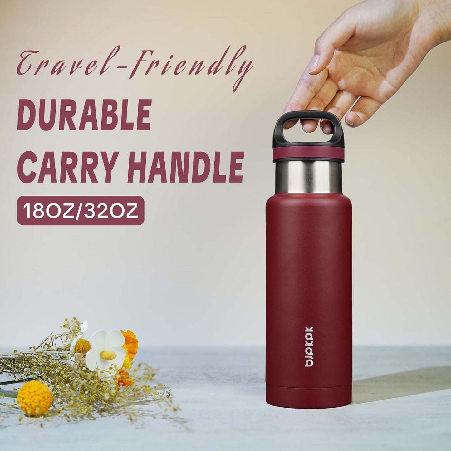 18oz Insulated Water Bottle Stainless Steel Water Bottle with Handle | BPA-Free Leak-Proof Bottle with Double Wall Vacuum Insulation, Reusable Water Bottle for Gym, Office, Travel & Everyday Use