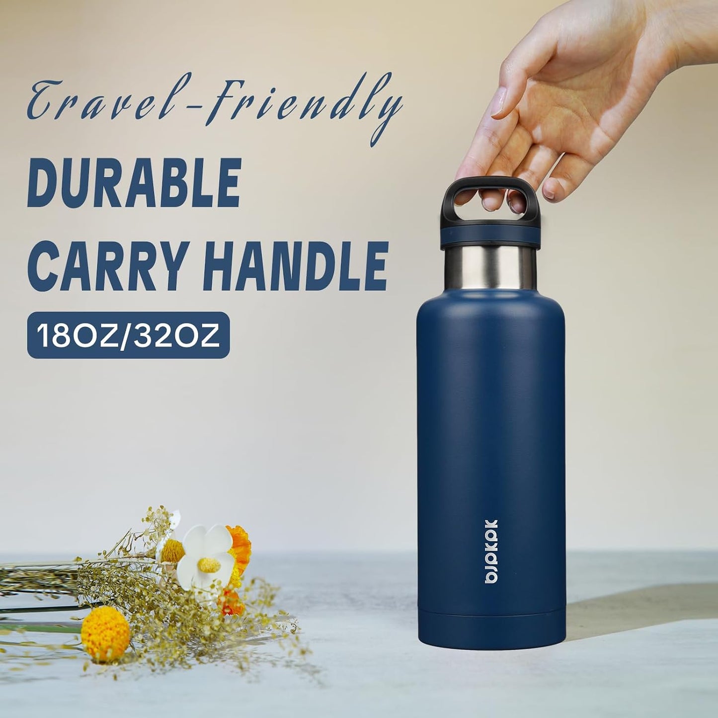 18oz Insulated Water Bottle Stainless Steel Water Bottle with Handle | BPA-Free Leak-Proof Bottle with Double Wall Vacuum Insulation, Reusable Water Bottle for Gym, Office, Travel & Everyday Use