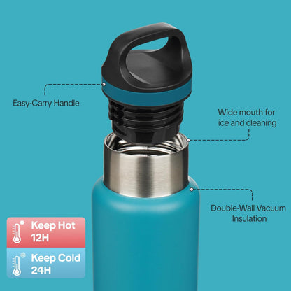 18oz Insulated Water Bottle Stainless Steel Water Bottle with Handle | BPA-Free Leak-Proof Bottle with Double Wall Vacuum Insulation, Reusable Water Bottle for Gym, Office, Travel & Everyday Use