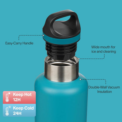 18oz Insulated Water Bottle Stainless Steel Water Bottle with Handle | BPA-Free Leak-Proof Bottle with Double Wall Vacuum Insulation, Reusable Water Bottle for Gym, Office, Travel & Everyday Use