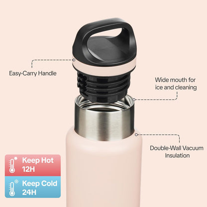 18oz Insulated Water Bottle Stainless Steel Water Bottle with Handle | BPA-Free Leak-Proof Bottle with Double Wall Vacuum Insulation, Reusable Water Bottle for Gym, Office, Travel & Everyday Use