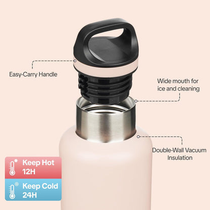 18oz Insulated Water Bottle Stainless Steel Water Bottle with Handle | BPA-Free Leak-Proof Bottle with Double Wall Vacuum Insulation, Reusable Water Bottle for Gym, Office, Travel & Everyday Use