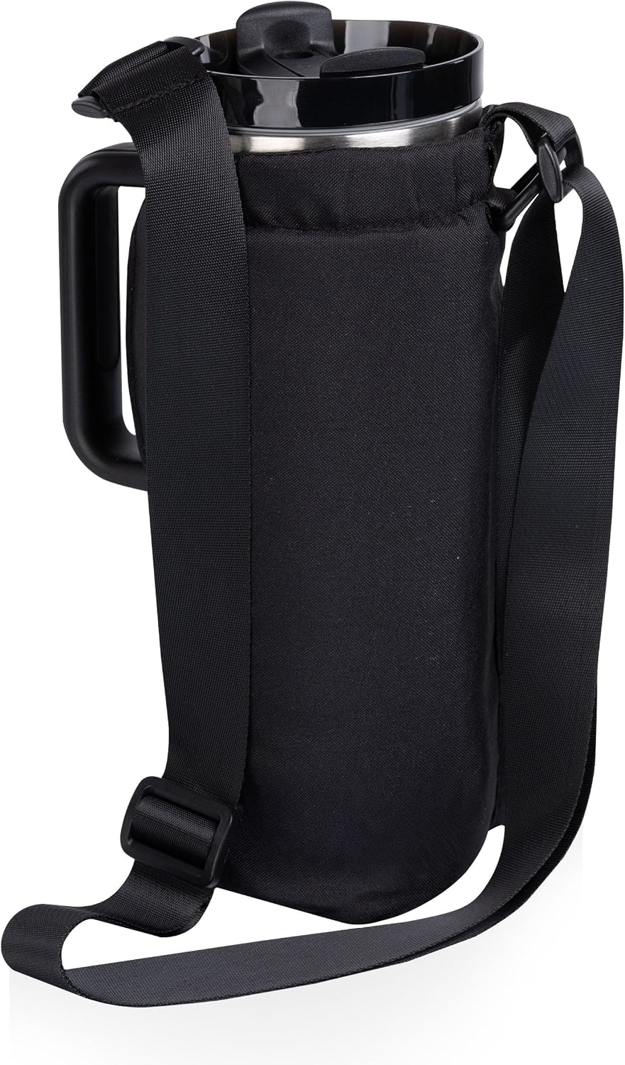 PICNIC TIME Eclipse Tumbler Tote with 40oz Stainless Travel Mug, Eco-Friendly Water Bottle Sling Bag, Crossbody Cup Holder with Phone Pocket & Strap, Recycled Fabric Drink Carrier & Tote (Black)