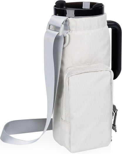 PICNIC TIME Eclipse Tumbler Tote with 40oz Stainless Travel Mug, Eco-Friendly Water Bottle Sling Bag, Crossbody Cup Holder with Phone Pocket & Strap, Recycled Fabric Drink Carrier & Tote (Black)