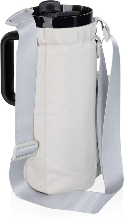 PICNIC TIME Eclipse Tumbler Tote with 40oz Stainless Travel Mug, Eco-Friendly Water Bottle Sling Bag, Crossbody Cup Holder with Phone Pocket & Strap, Recycled Fabric Drink Carrier & Tote (Black)