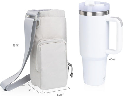 PICNIC TIME Eclipse Tumbler Tote with 40oz Stainless Travel Mug, Eco-Friendly Water Bottle Sling Bag, Crossbody Cup Holder with Phone Pocket & Strap, Recycled Fabric Drink Carrier & Tote (Black)