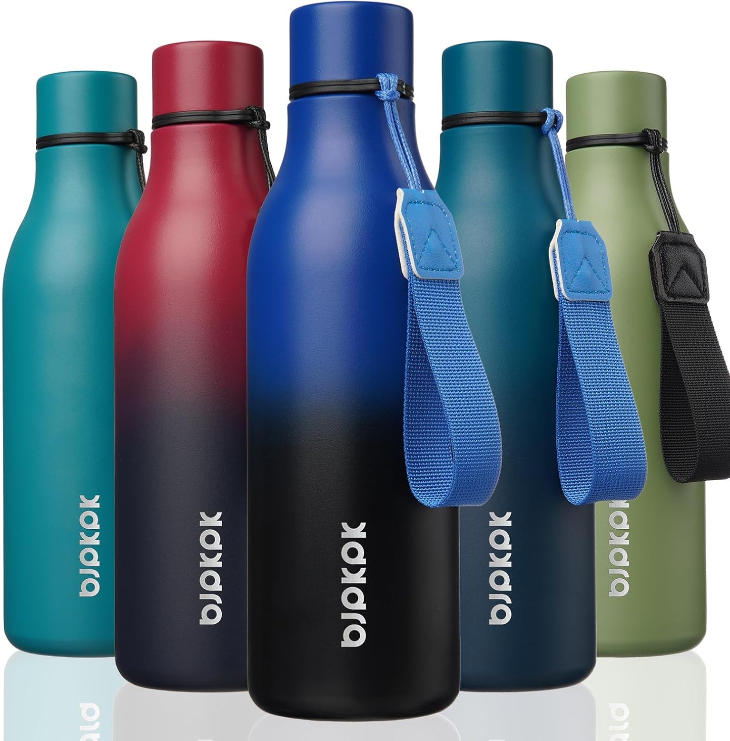 18oz Insulated Water Bottle, Stainless Steel Bottle with Carry Strap | Keep Cold & Hot Vacuum Insulation, Leak-Proof BPA-Free Design, Slim Bottle Fits Most Cup Holders for Gym, Office & Travel - Colors A