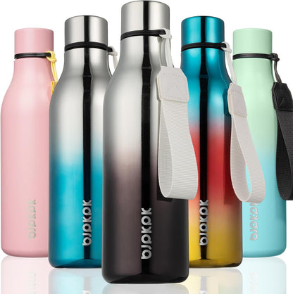 18oz Insulated Water Bottle, Stainless Steel Bottle with Carry Strap | Keep Cold & Hot Vacuum Insulation, Leak-Proof BPA-Free Design, Slim Bottle Fits Most Cup Holders for Gym, Office & Travel - Colors A