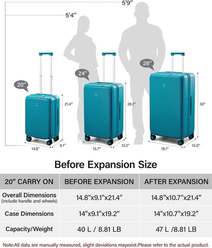 20 Inch Expandable Carry On Luggage 22x14x9 Airline Approved