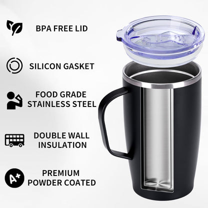 19oz Insulated Coffee Mug with Handle, Double Wall Vacuum Stainless Steel Travel Coffee Tumbler, Blue
