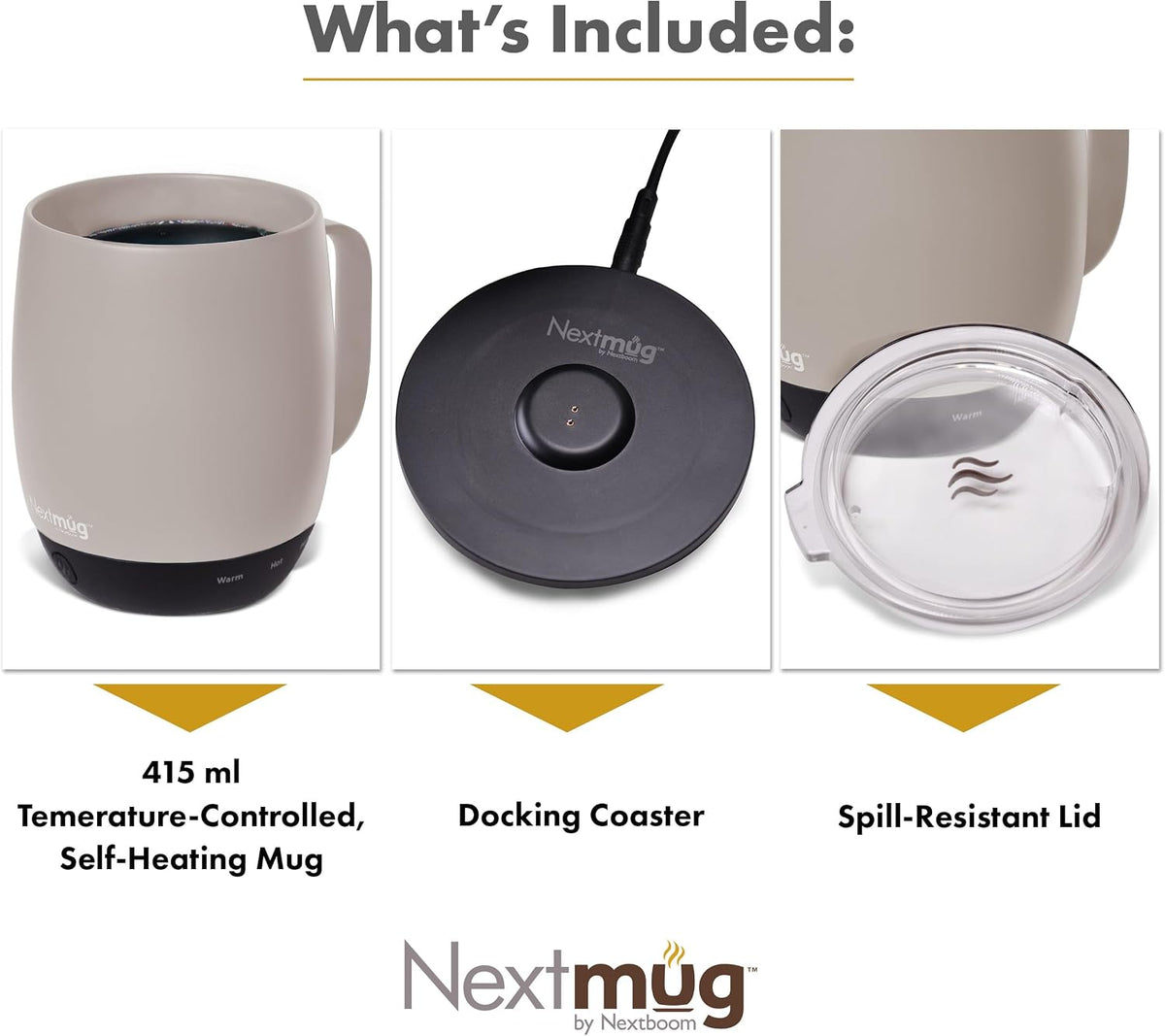 Nextmug - Temperature-Controlled, Self-Heating Coffee Mug | (Black - 14 oz.) – No App, Long-Lasting Battery for Work & Study, Great Gift for Coffee Lovers